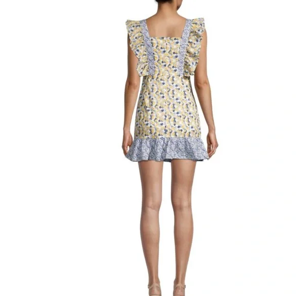 NWOT 70/21 Yellow and Blue Floral Ruffle-Sleeve Mini Dress Size Large - Picture 2 of 6